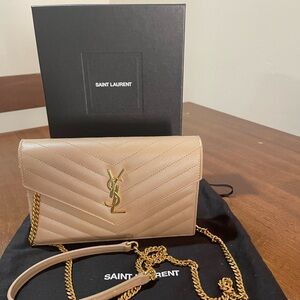Saint Laurent Envelope Wallet on Chain Beige